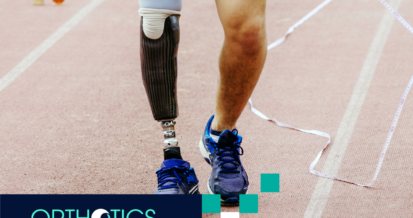 An amputee with prosthetic legs running in a field