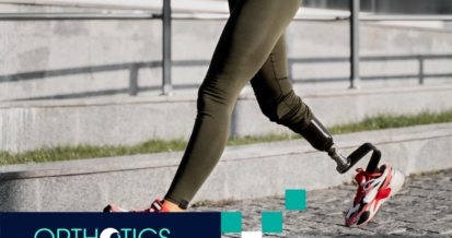 An amputee wearing prosthetics running outdoors