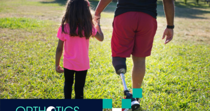 A father with prosthetic is walking with her daughter