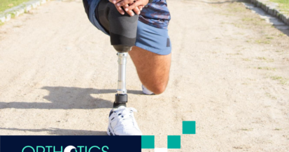An amputee wearing a lower-limb prosthesis stretching his legs