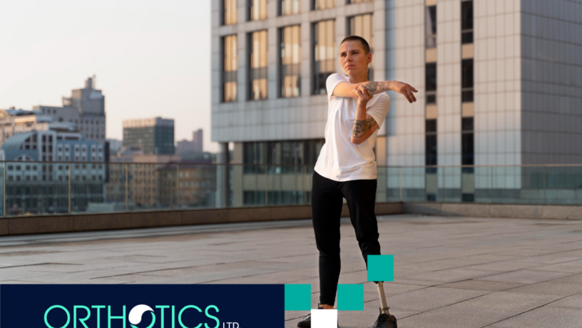 How Orthotics Improve Posture and Reduce Back Pain - featured An amputee wearing a prosthetic stretching outdoors