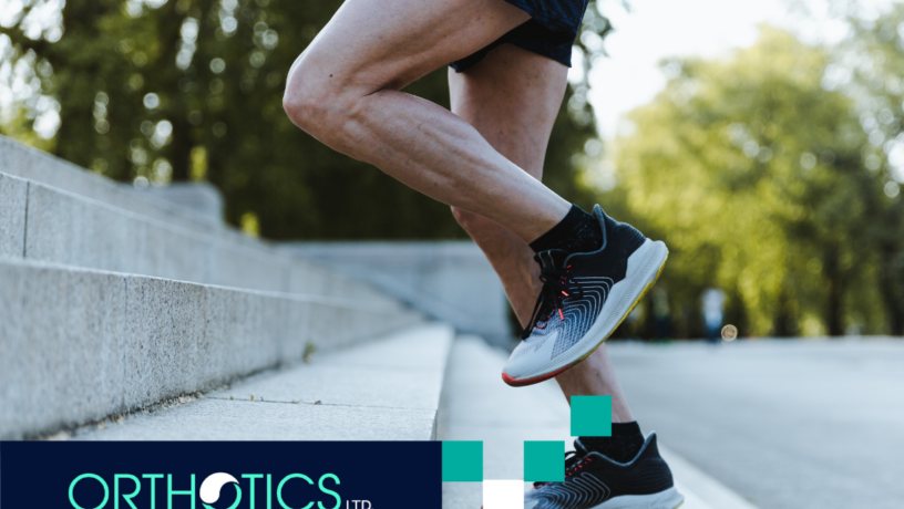 Orthotics for Runners - featured A runner wearing orthotics running up the stairs