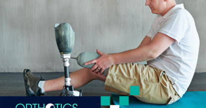 An amputee wearing prosthetics doing home exercise